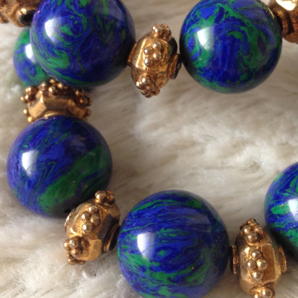 MALACHITE and AZURITE and gold necklace - BOUTIQUE - Picture 5 of 5